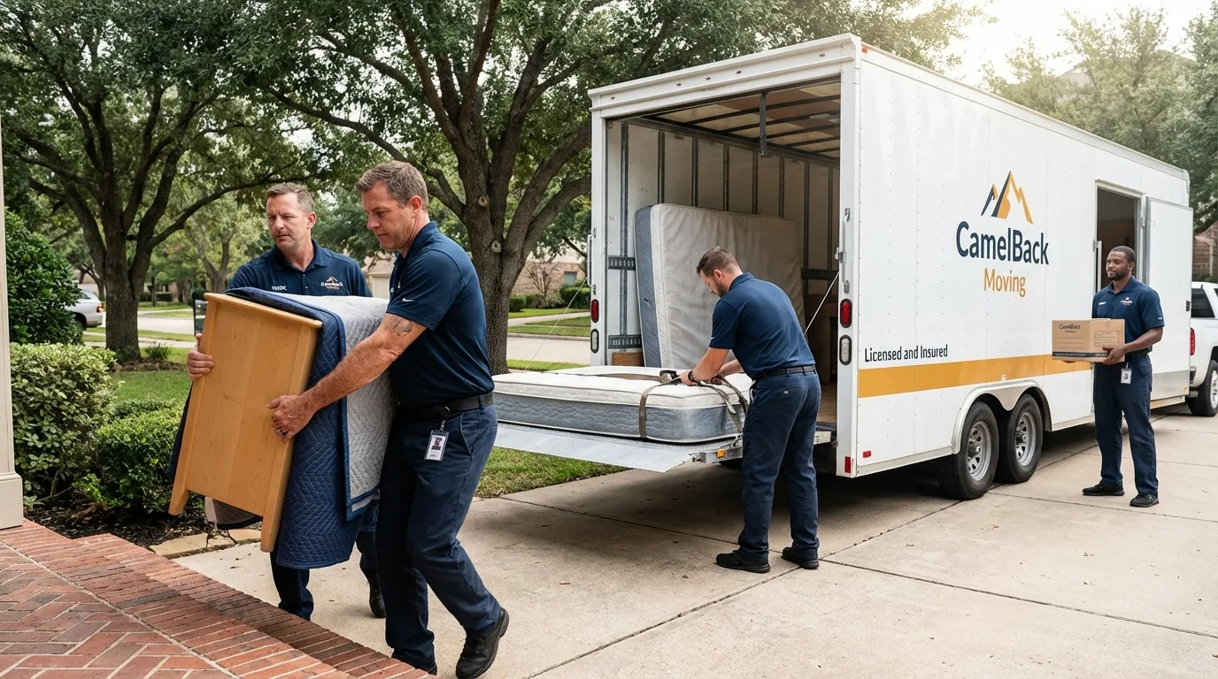 Crew loading residential truck for cross-state move from Kemp, TX